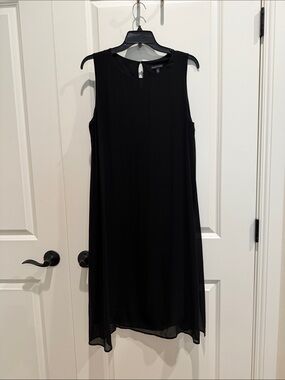 Eileen Fisher Black Sleeveless Silk Midi Shift Dress